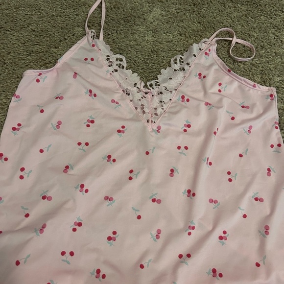 NWOT! RARE FIND! Jessica Simpson PINK Cherry 🍒 Tank Shorts Lace Pajama PJ SET - Picture 4 of 11